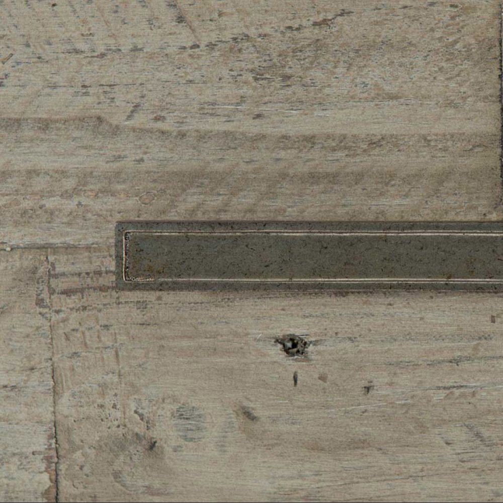 A wooden one-drawer bedside table featuring a steel base with a glazed silver finish and a bottom wooden shelf