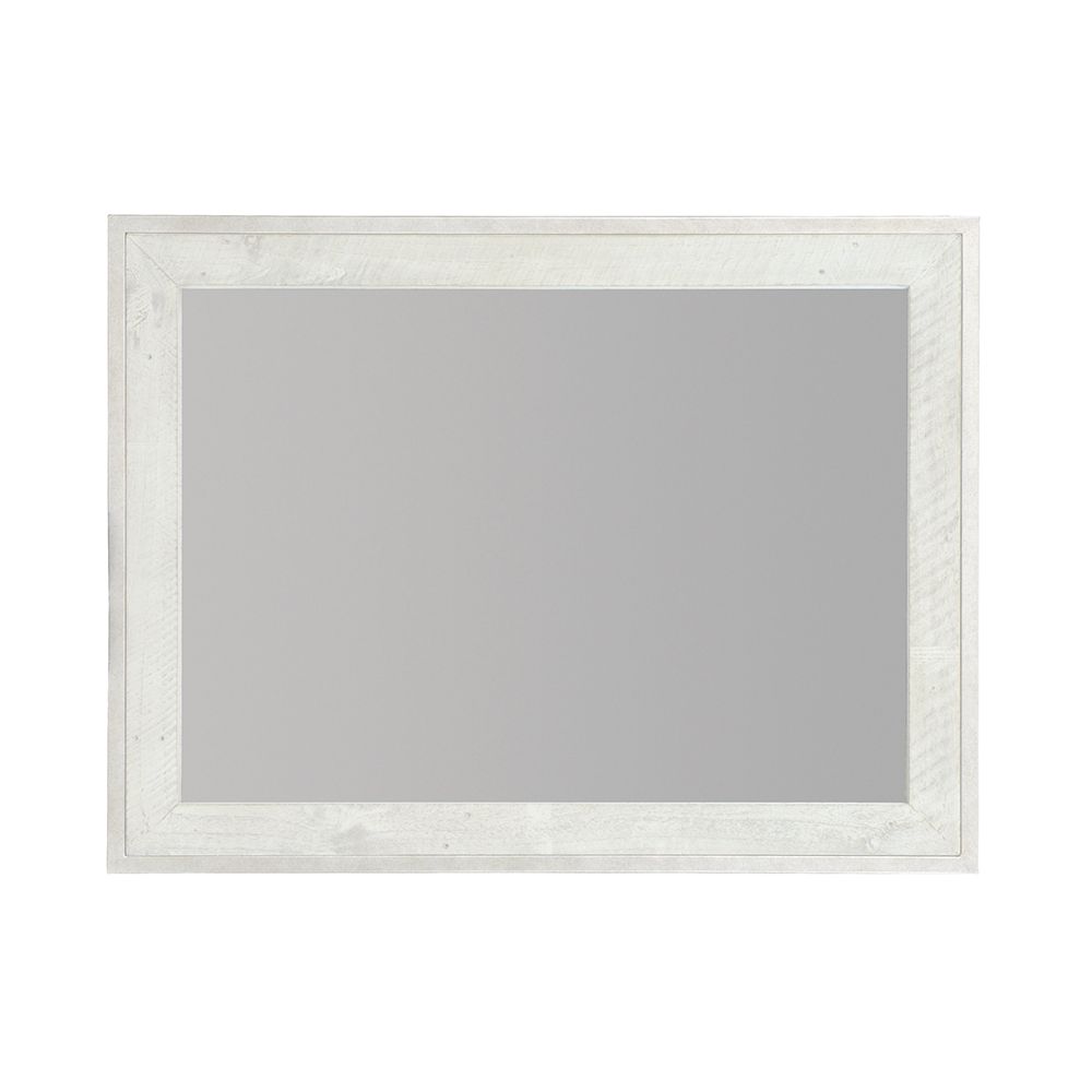 A lovely rectangular mirror by Bernhardt with a silver metal outer frame and a white wooden inner frame 