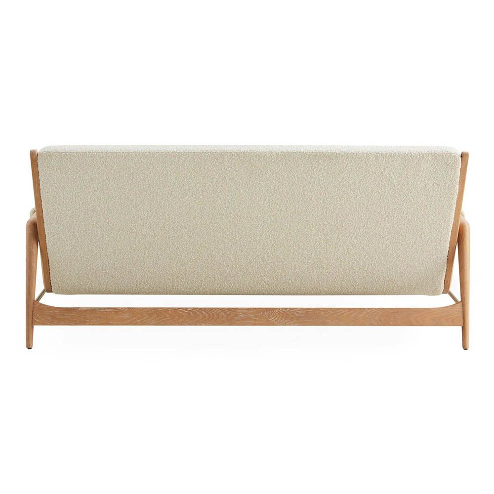 Cream boucle sofa with wooden frame 