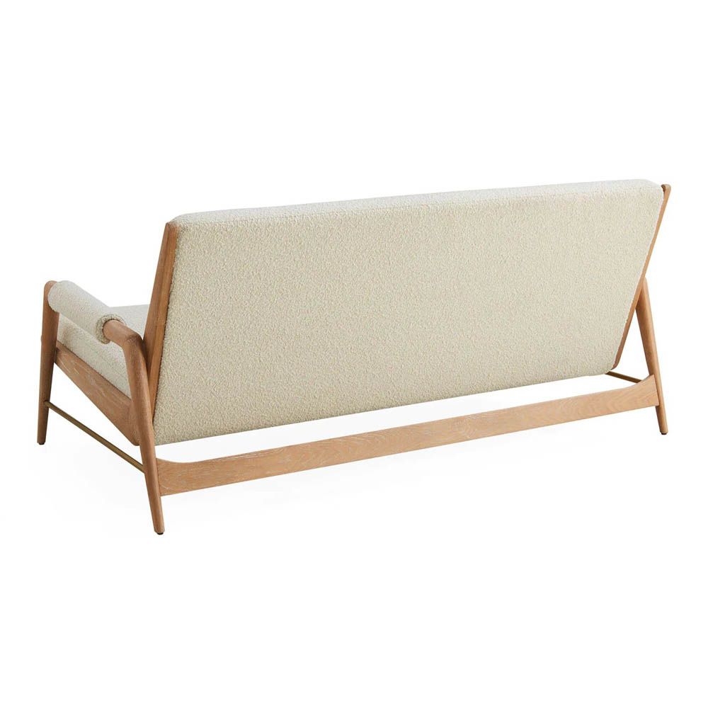 Cream boucle sofa with wooden frame 