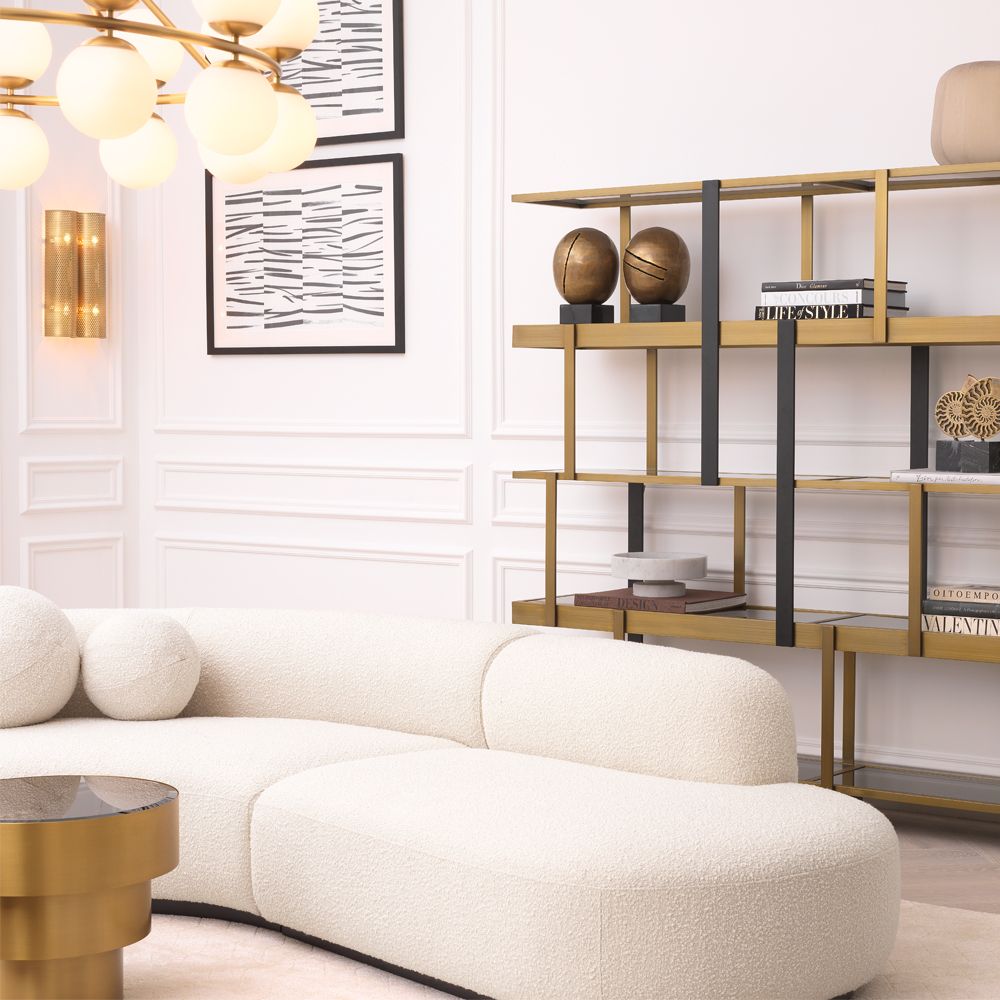 An exquisite, contemporary curved sofa with boucle upholstery