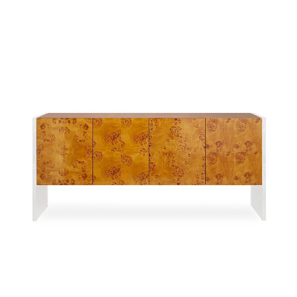A stylish minimal mappa wood sideboard with acrylic and stainless steel accents 