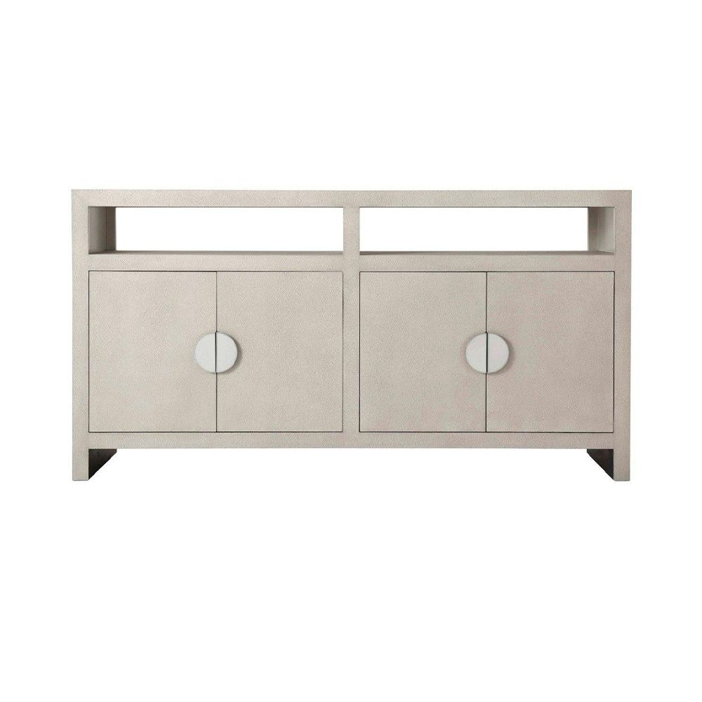 A beautiful buffet with a shagreen-embossed leather finish and inlaid metal handles