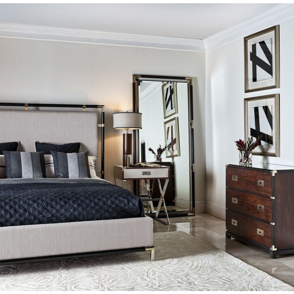 Military Bed Frame in Oak - Shambala Fabric - King