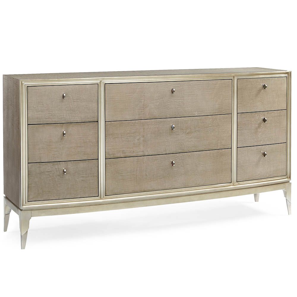 Nine-draw natural dresser with chrome metal ferrules
