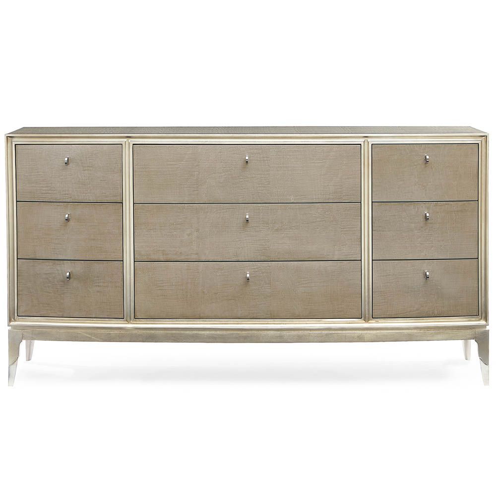 Nine-draw natural dresser with chrome metal ferrules
