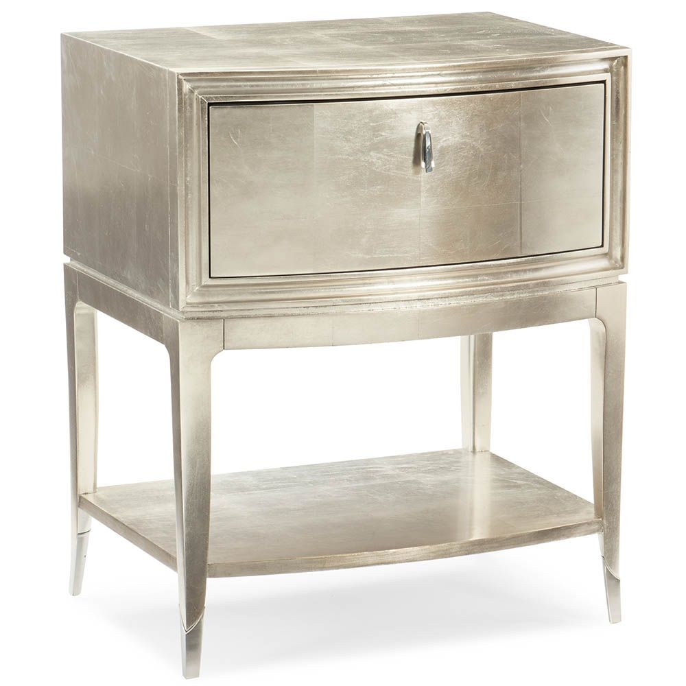 Soft polished silver bedside table with one drawer