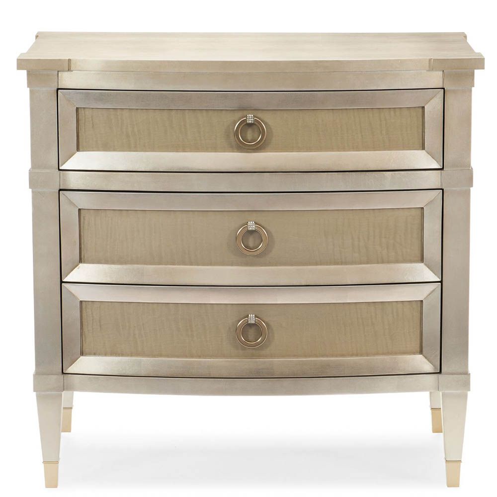 Elegant 3-drawer nightstand with taupe silver leaf top
