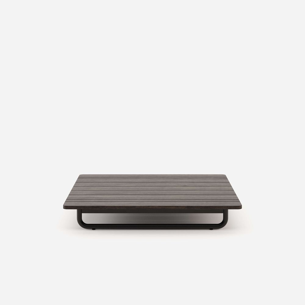 A luxurious laminate and steel coffee table in a rich, brown finish