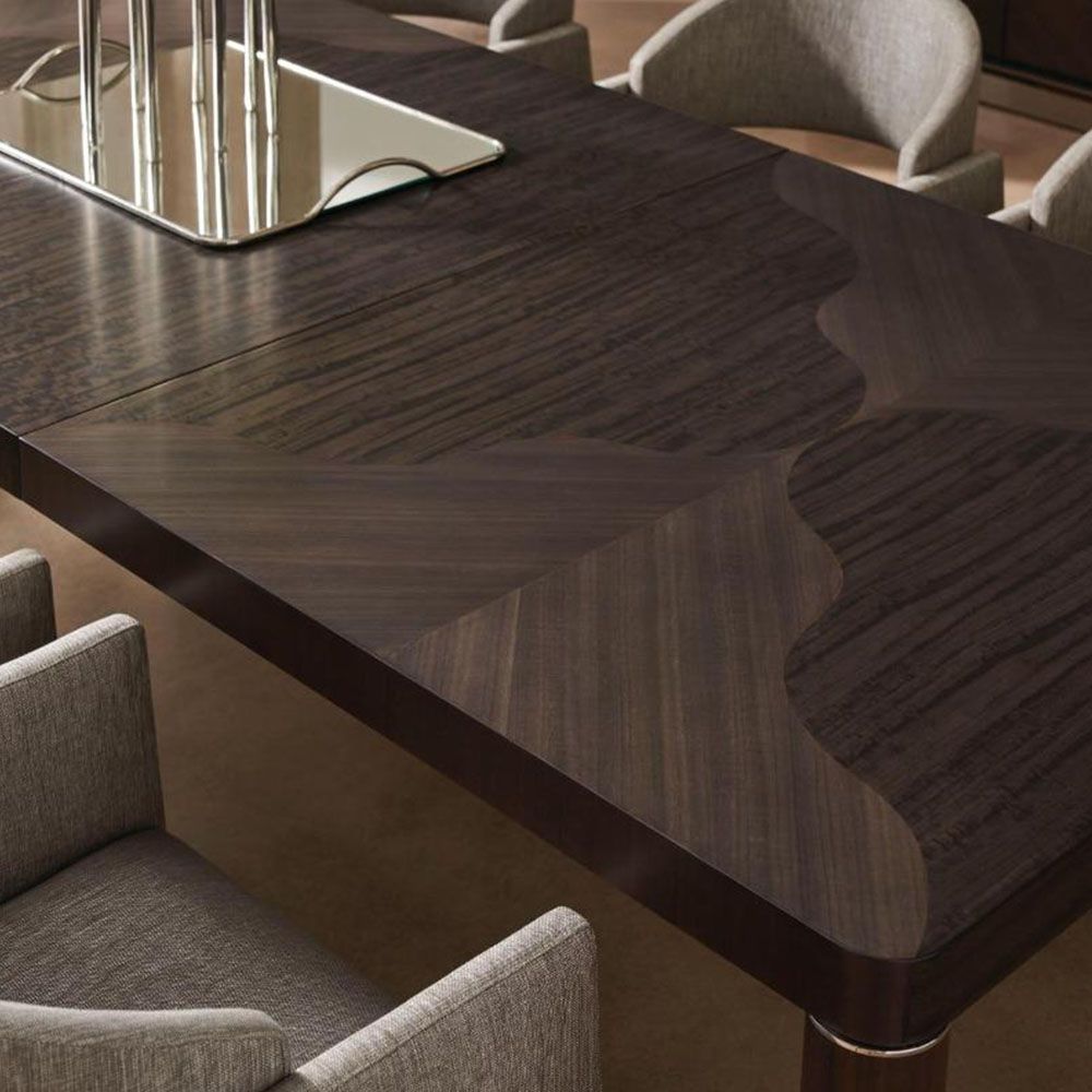 Extendable dining table with abstract dark brown finish 