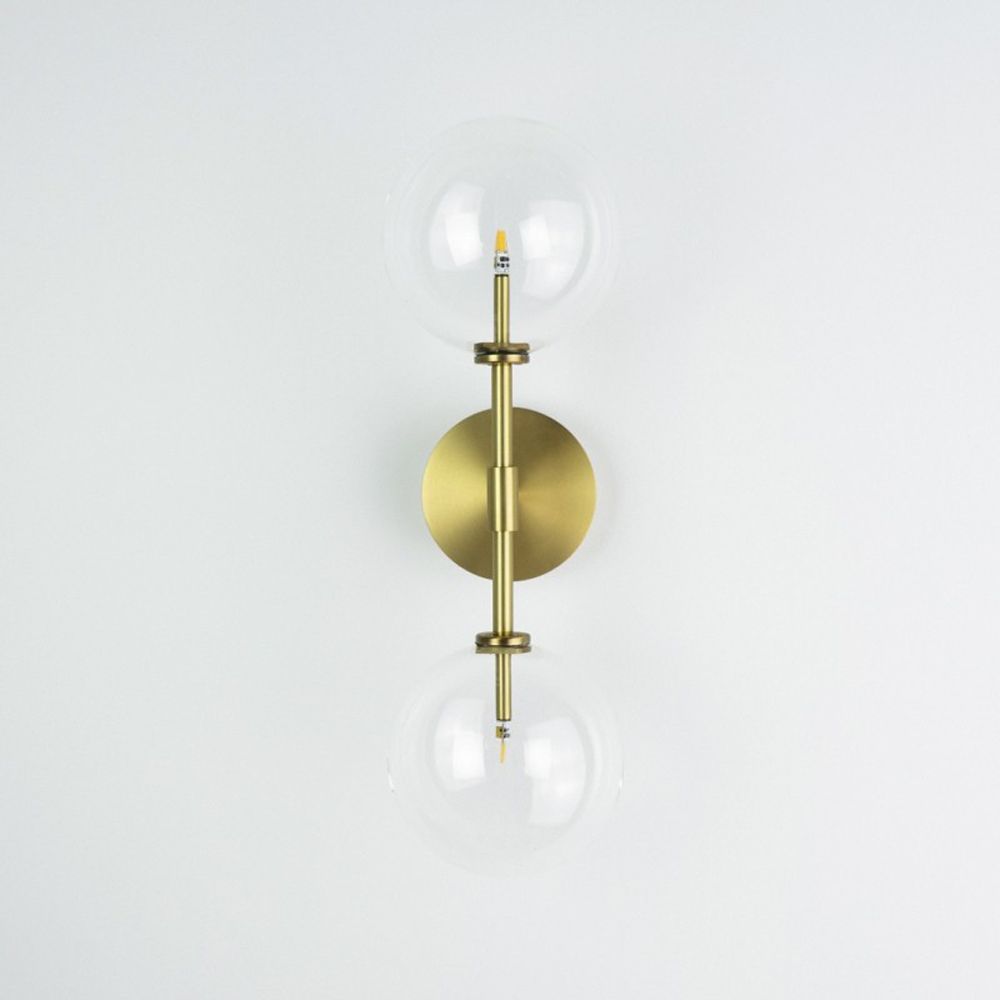 Natural brass industrial double wall lamp with clear glass globe design