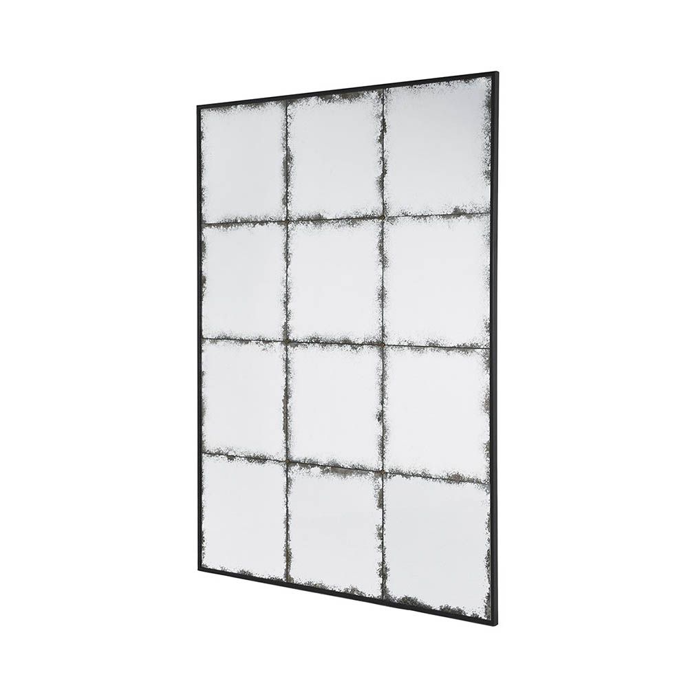 A distinctive distressed panel wall mirror