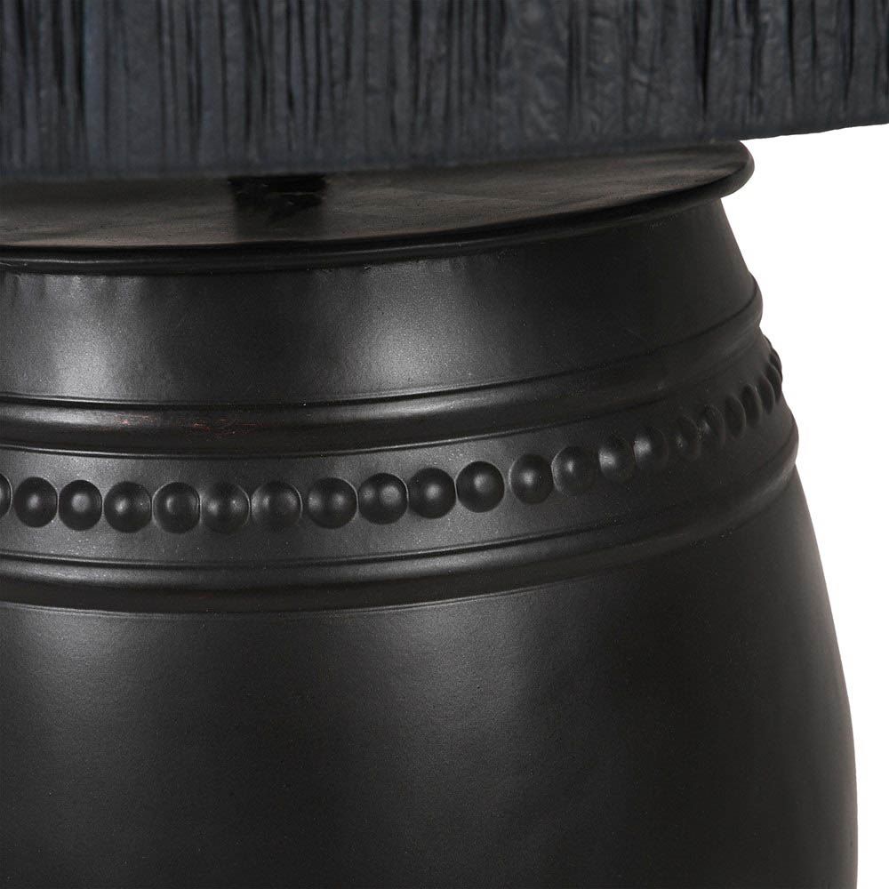 Bold black table lamp with raffia shade
