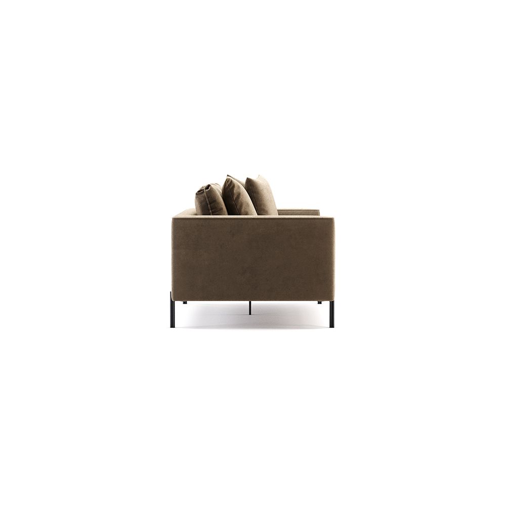 Luxury velvet upholstered contemporary sofa with black texturized steel legs