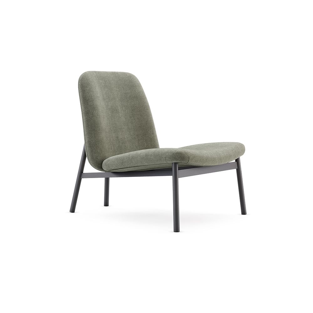 A luxurious contemporary velvet lounge chair with a black frame