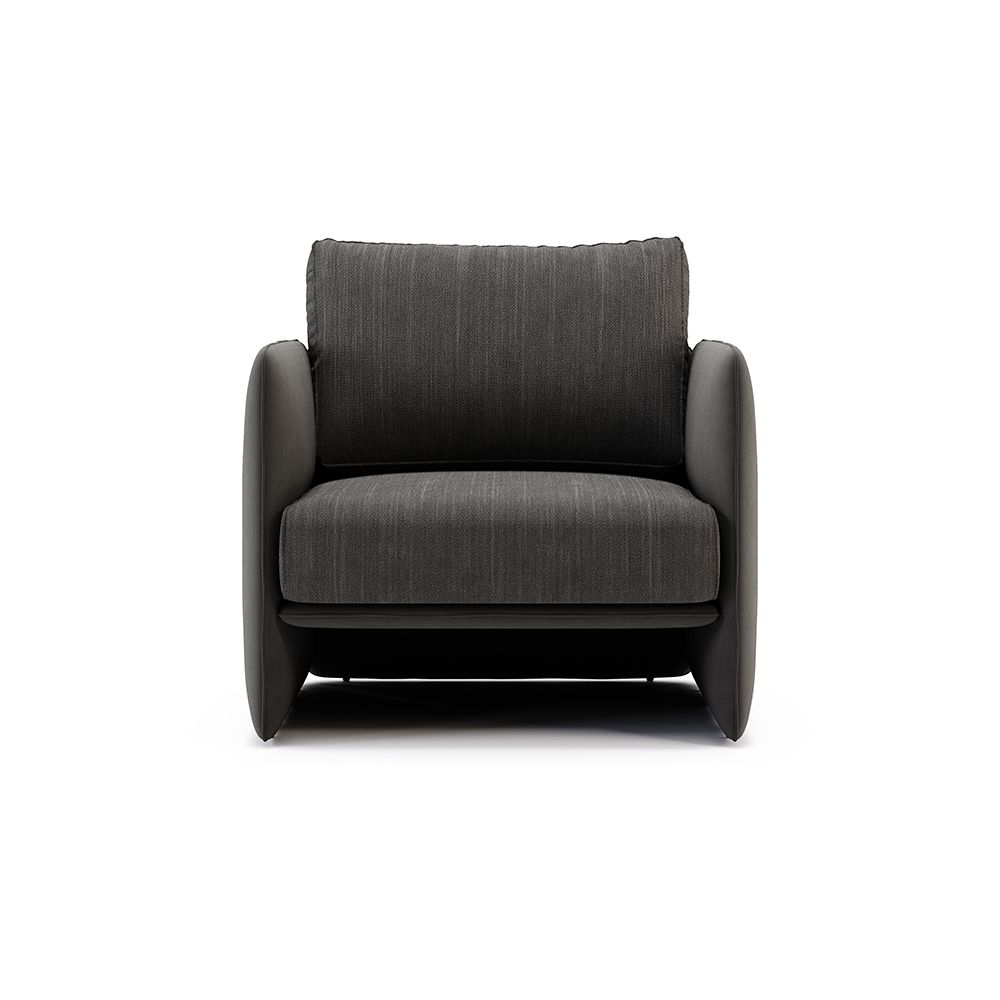 A stylishly modern weave and suede armchair 