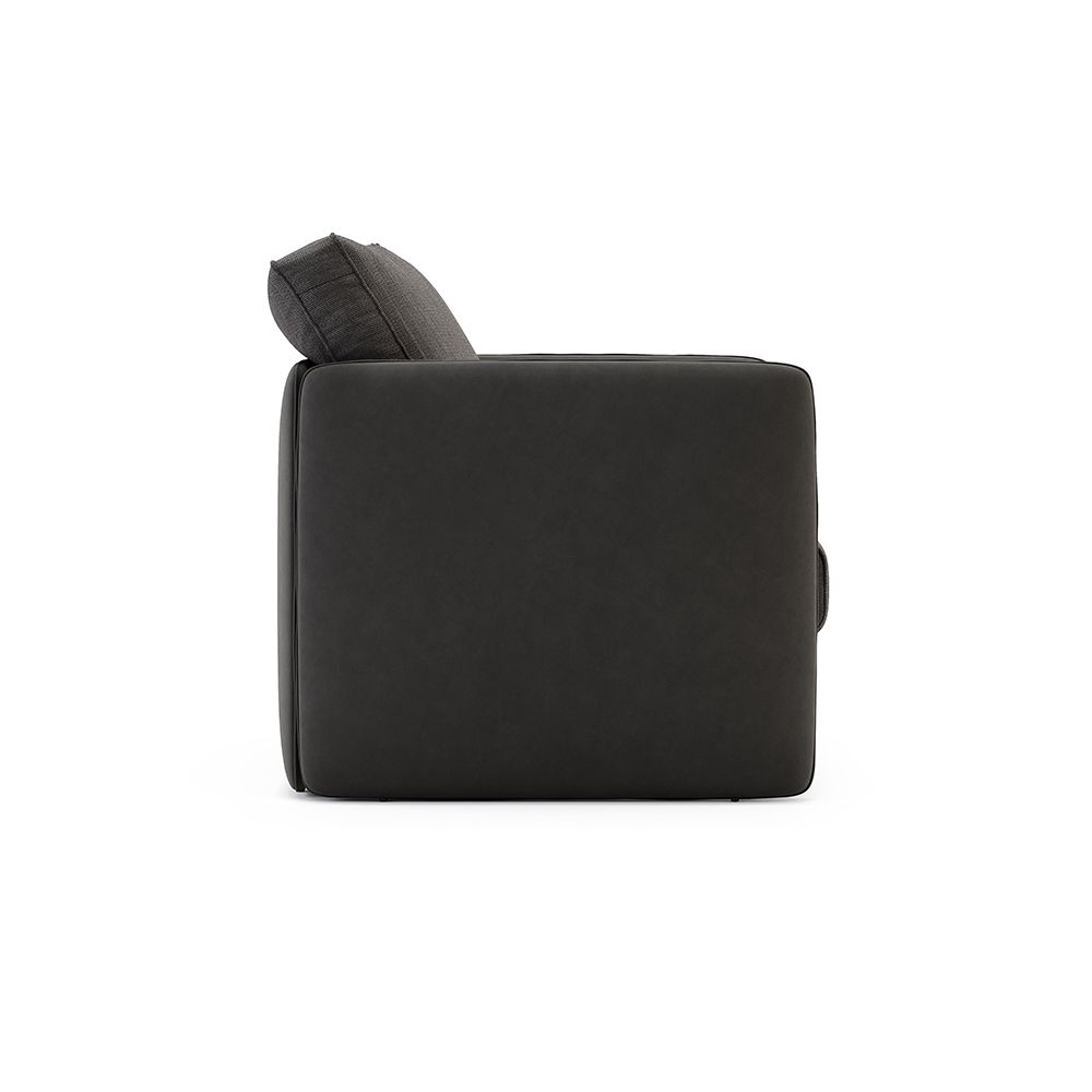A stylishly modern weave and suede armchair 