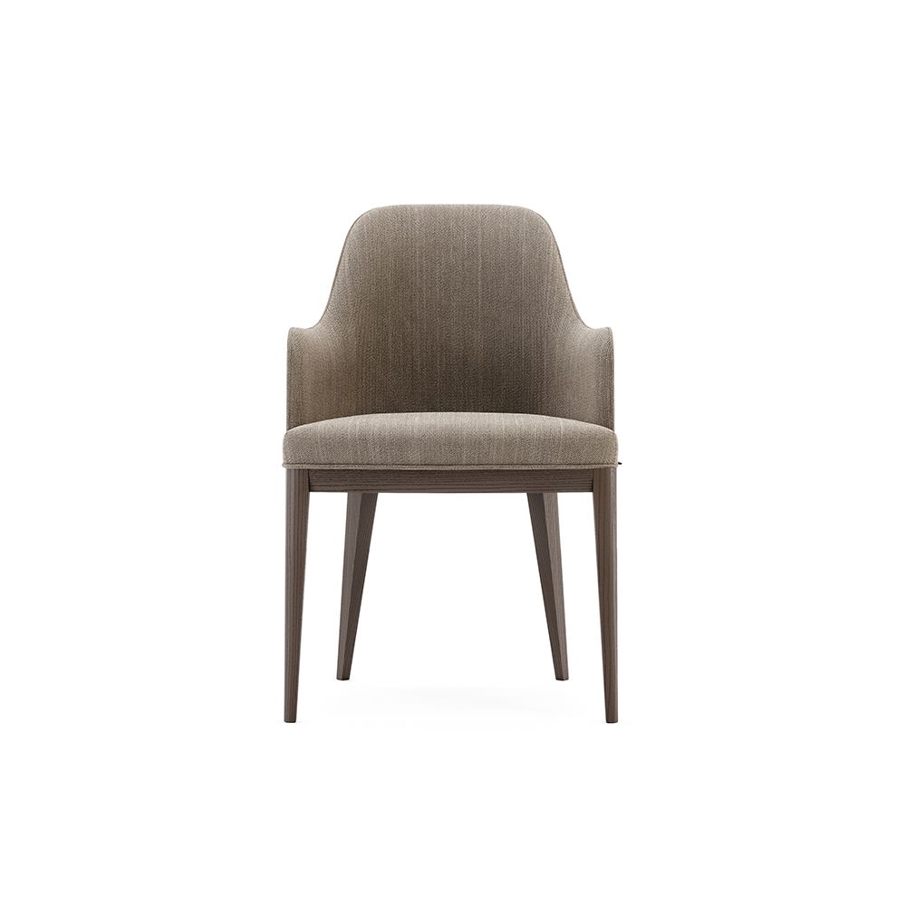 A sophisticated and stylish chair by Domkapa with a luxury upholstery and dark wooden frame