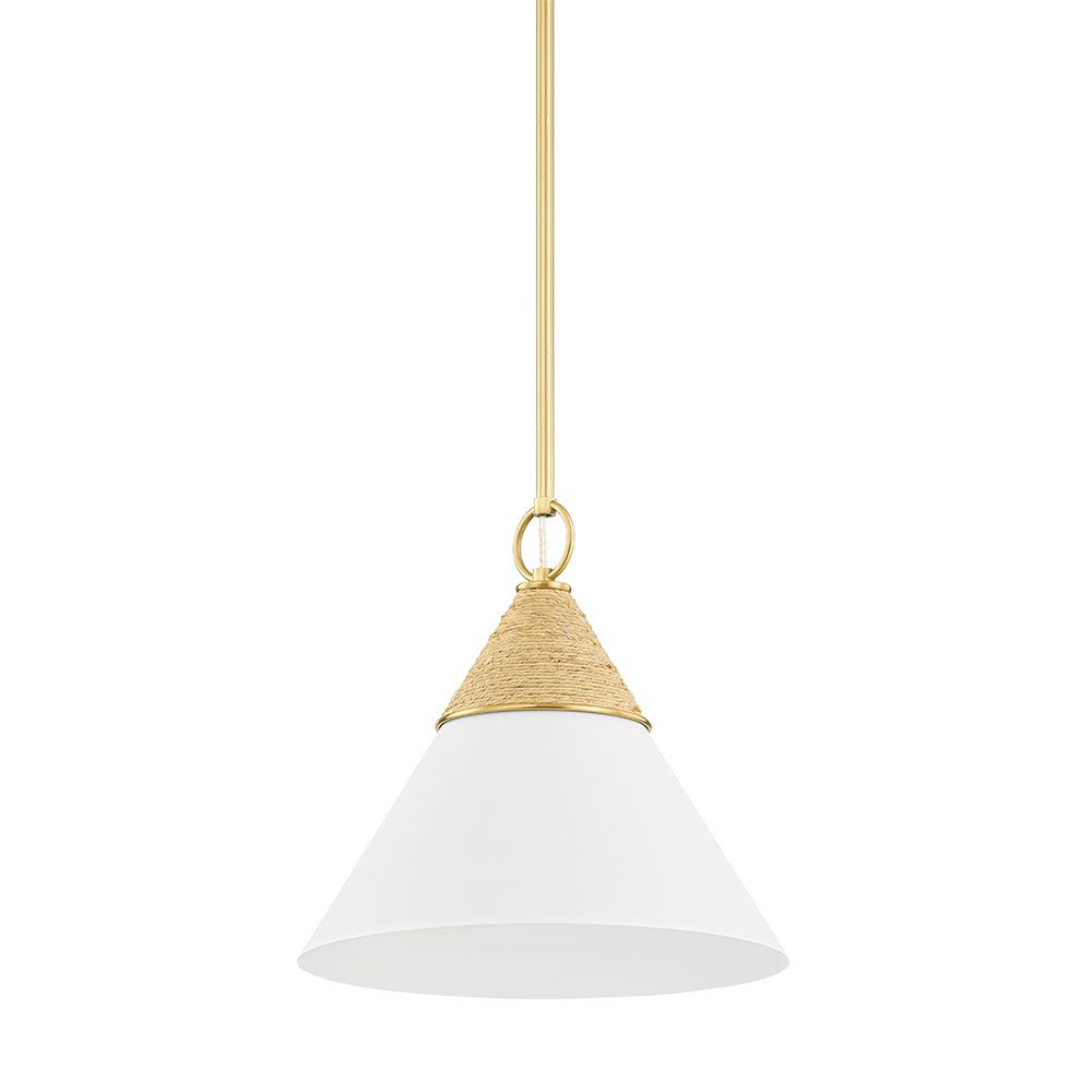 Pendant light with cone-shaped shade and rope detailing 