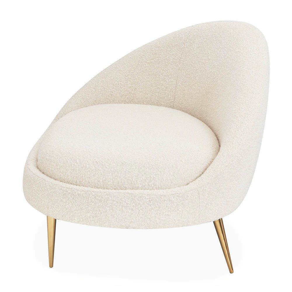 White cream boucle chaise longue with brass legs