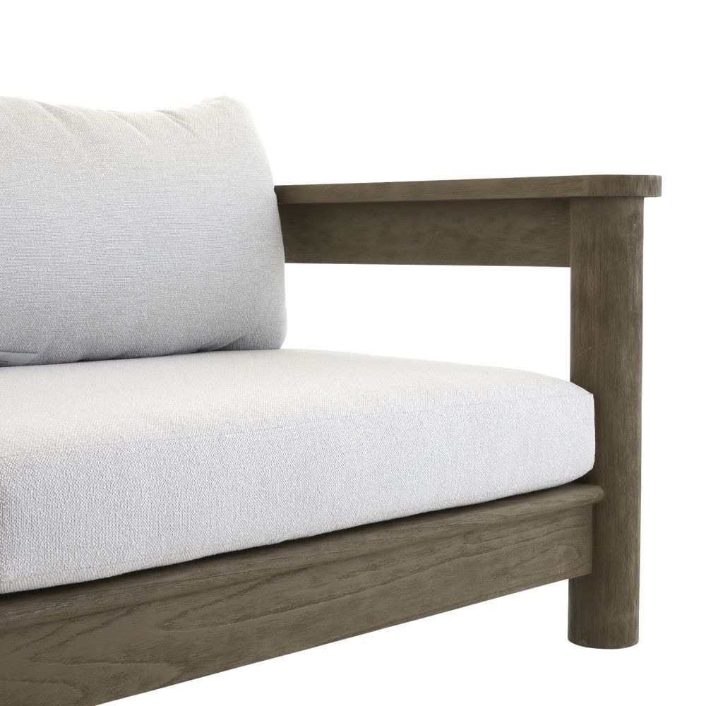 Elevate your outdoor space with the Caldwell Outdoor Sofa in Porpoise Boucle. Stylish, durable, and comfortable for any gathering. Relax in luxury!