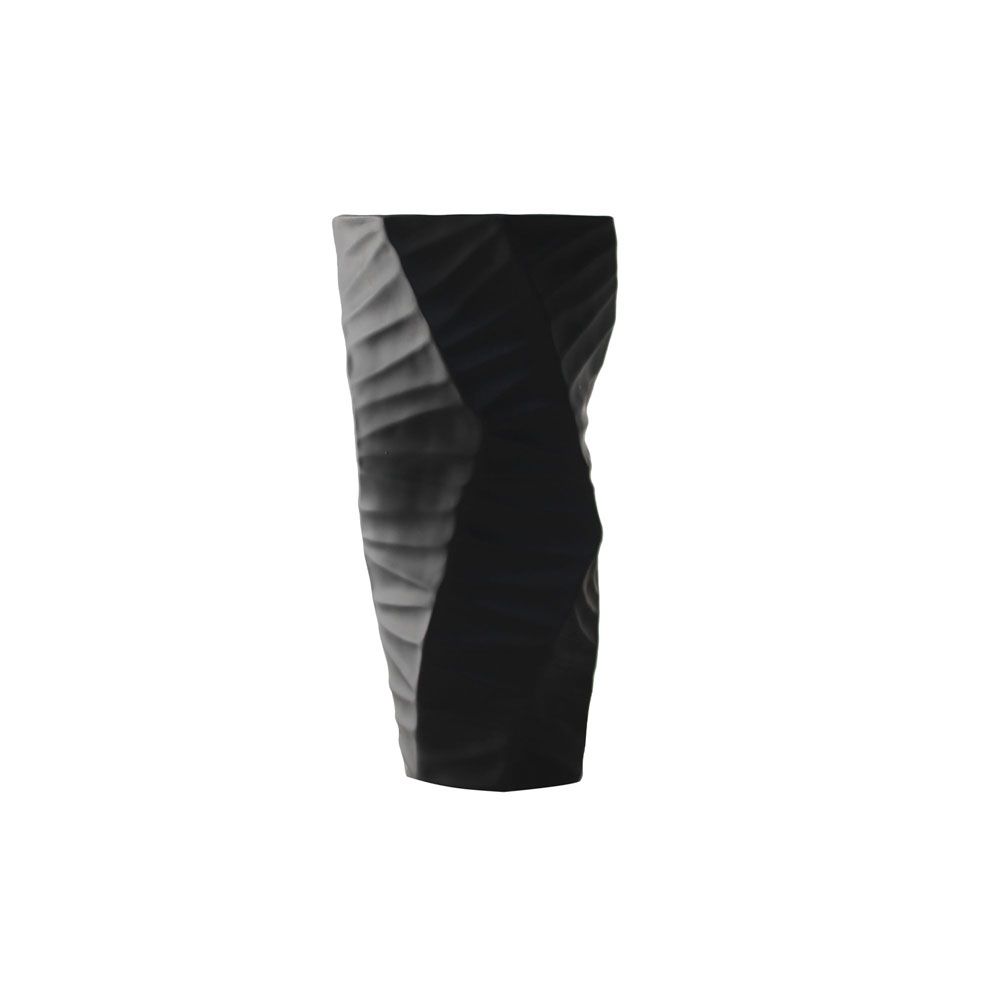 Matte black twisted vase with ribbed texture