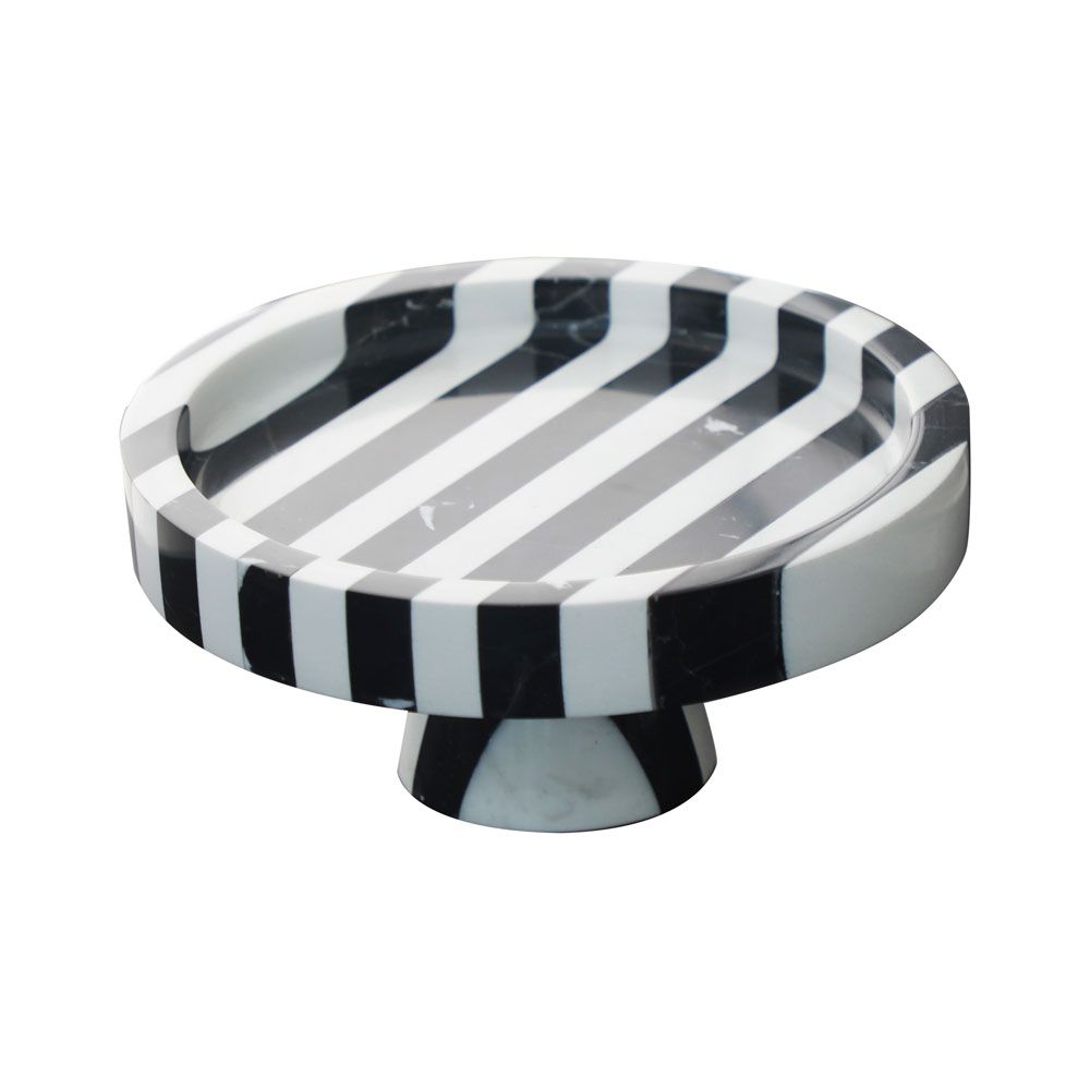 Striped marble bowl with plinth base