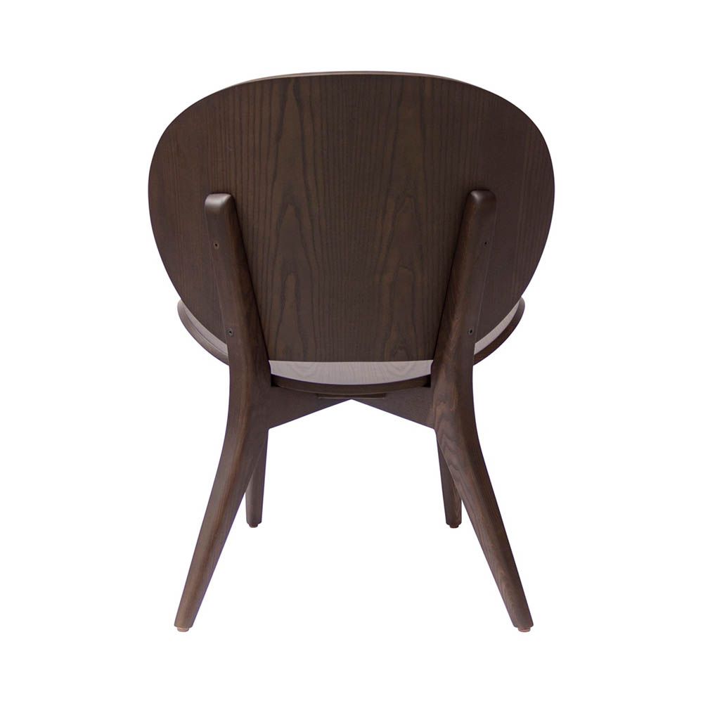 Brown wooden chair with sweeping silhouette 