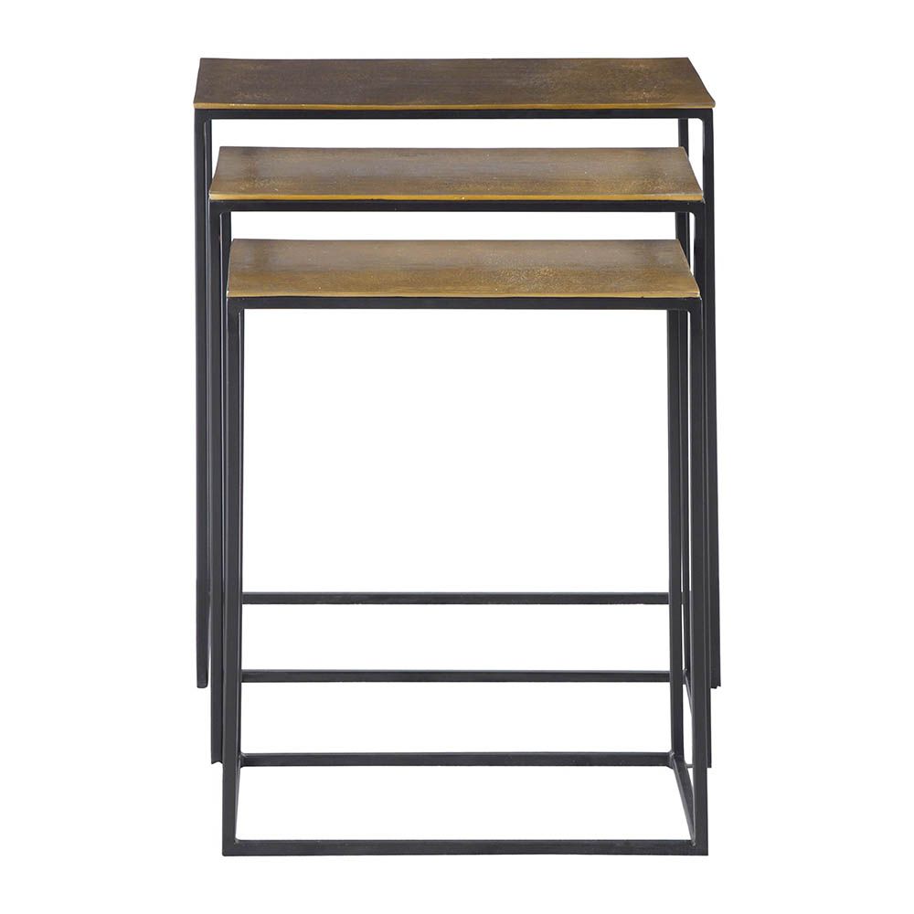 Set of three nesting tables with gold finish surface