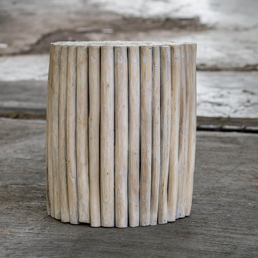Side table crafted from natural teak wood pieces
