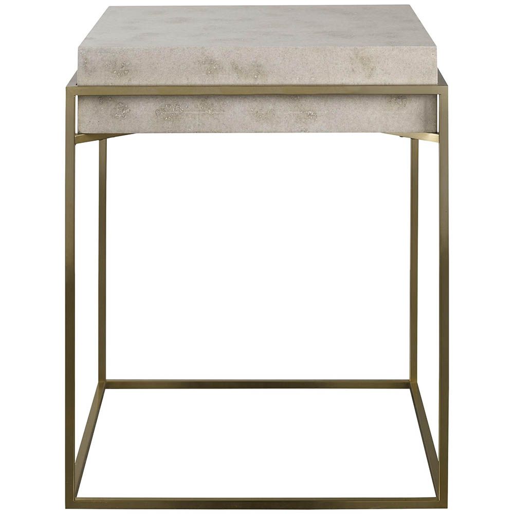 Side table with grey sunken stone top with brass frame