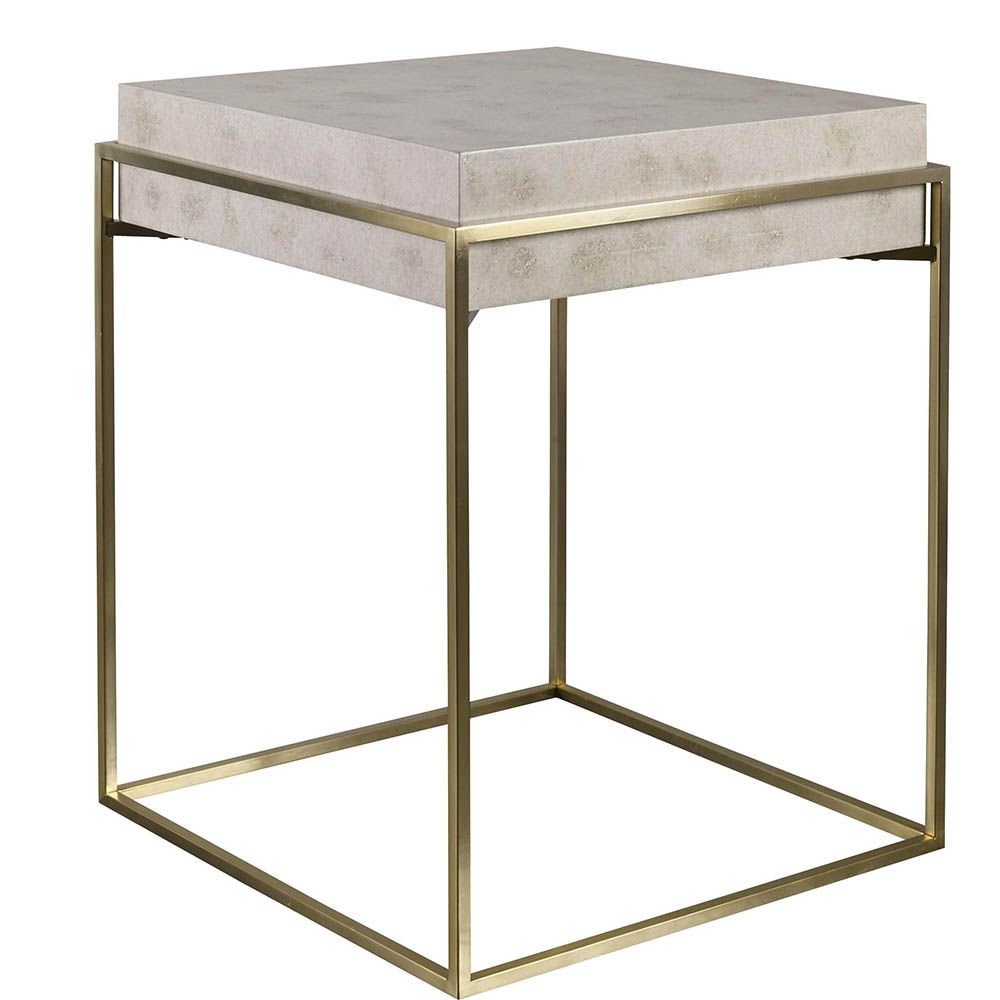 Side table with grey sunken stone top with brass frame