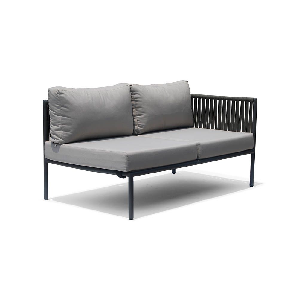 A luxury outdoor love seat from Willow's Outdoor collection with bespoke sunbrella upholstery