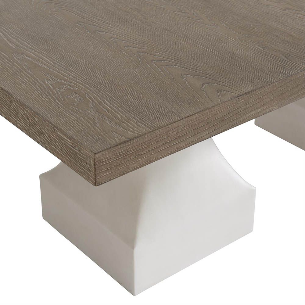 Striking sculptural dining table with extendable natural wood top