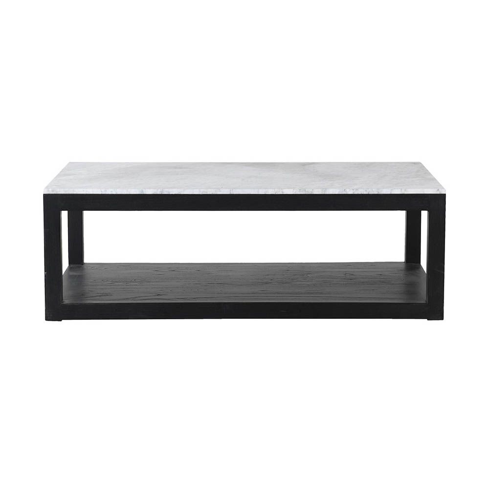 Elegant wooden coffee table with a white marble surface