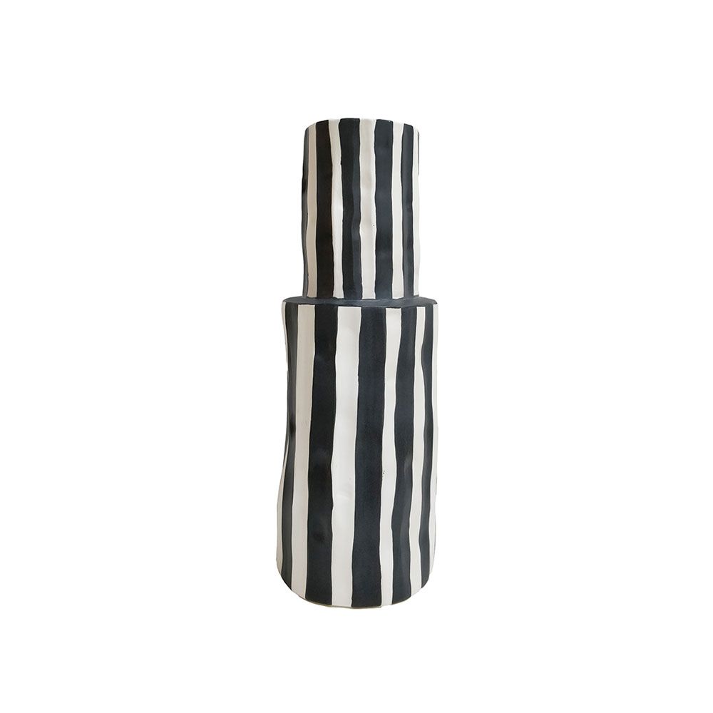 Black and white tall striped vase