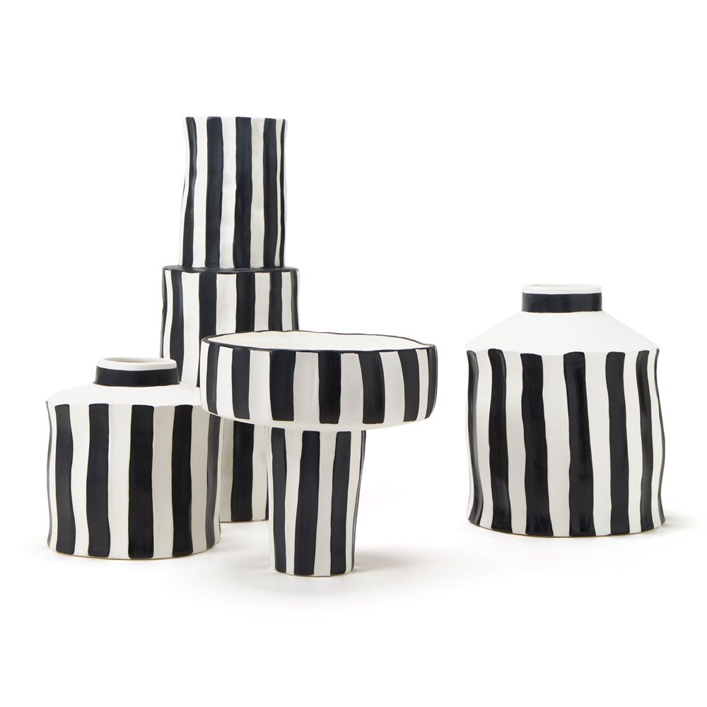 Black and white tall striped vase