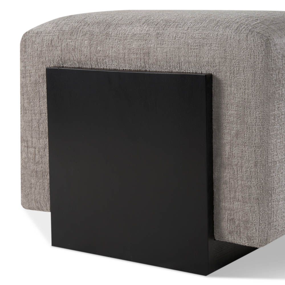 Elegant stool upholstered in bennet grey with block ash wood base