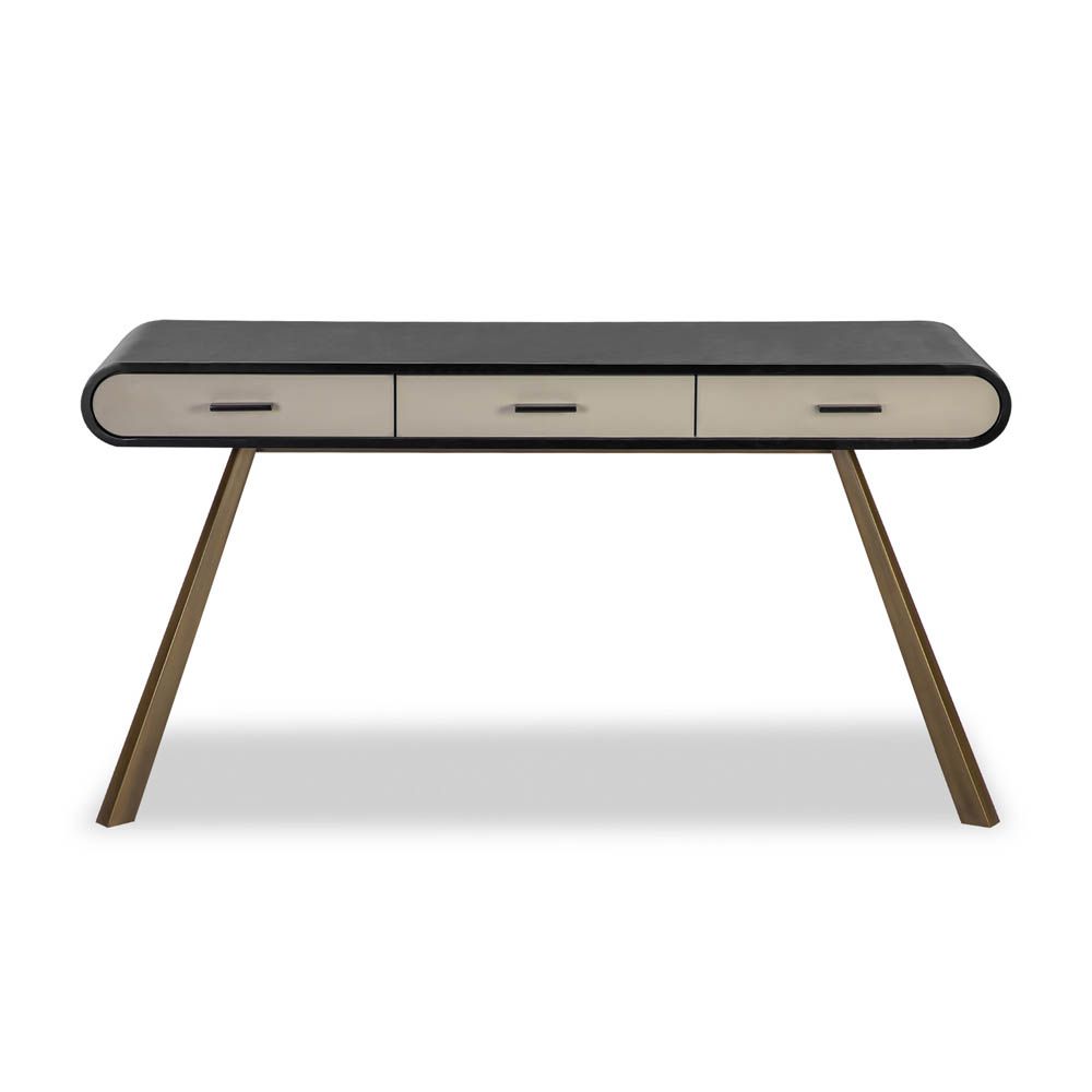 Modern desk with vegan leather drawers and tapered legs