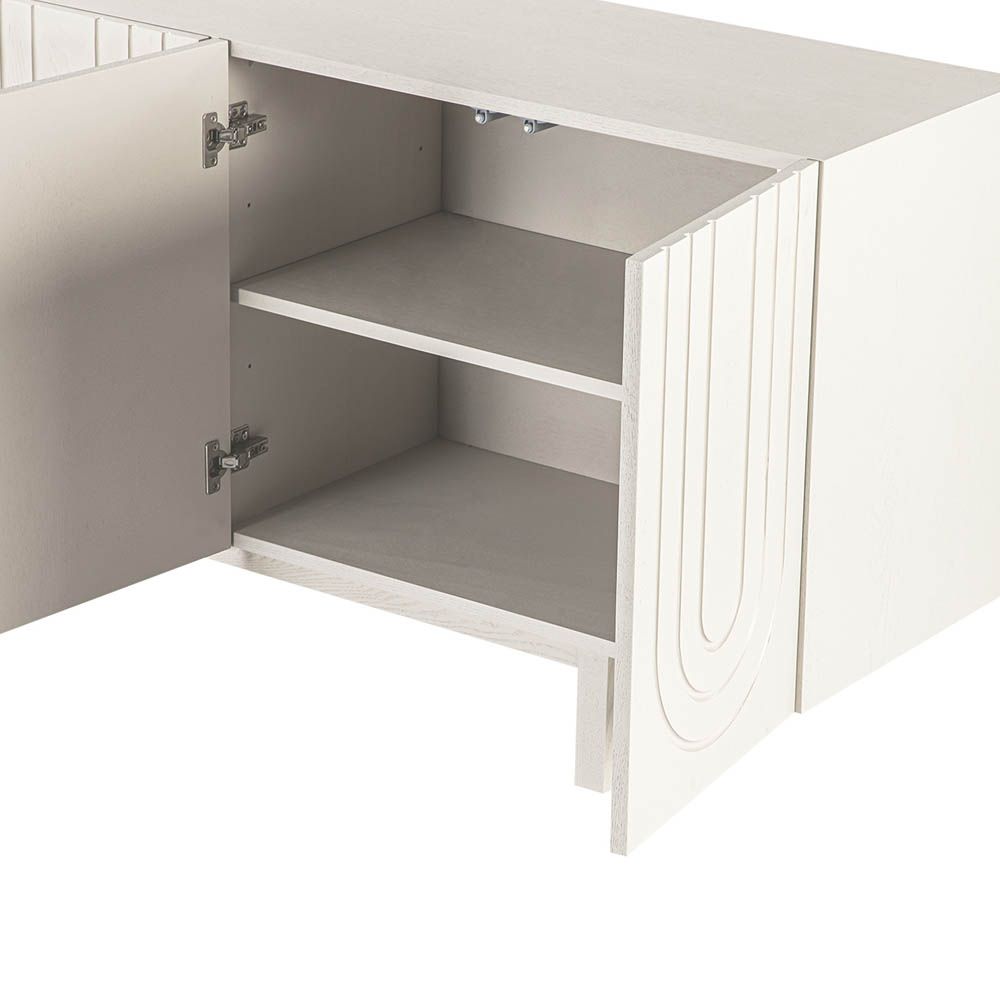 White finish sideboard with silvery inlay arch details