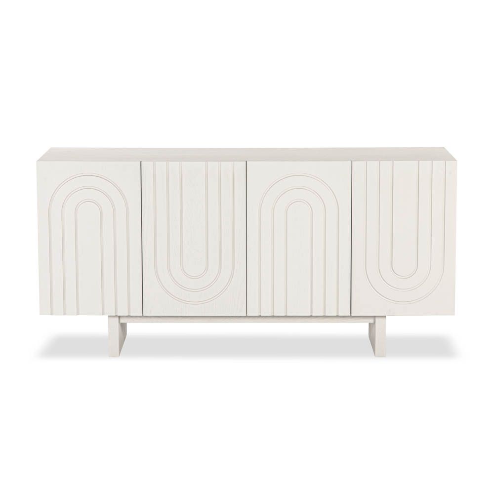 White finish sideboard with silvery inlay arch details