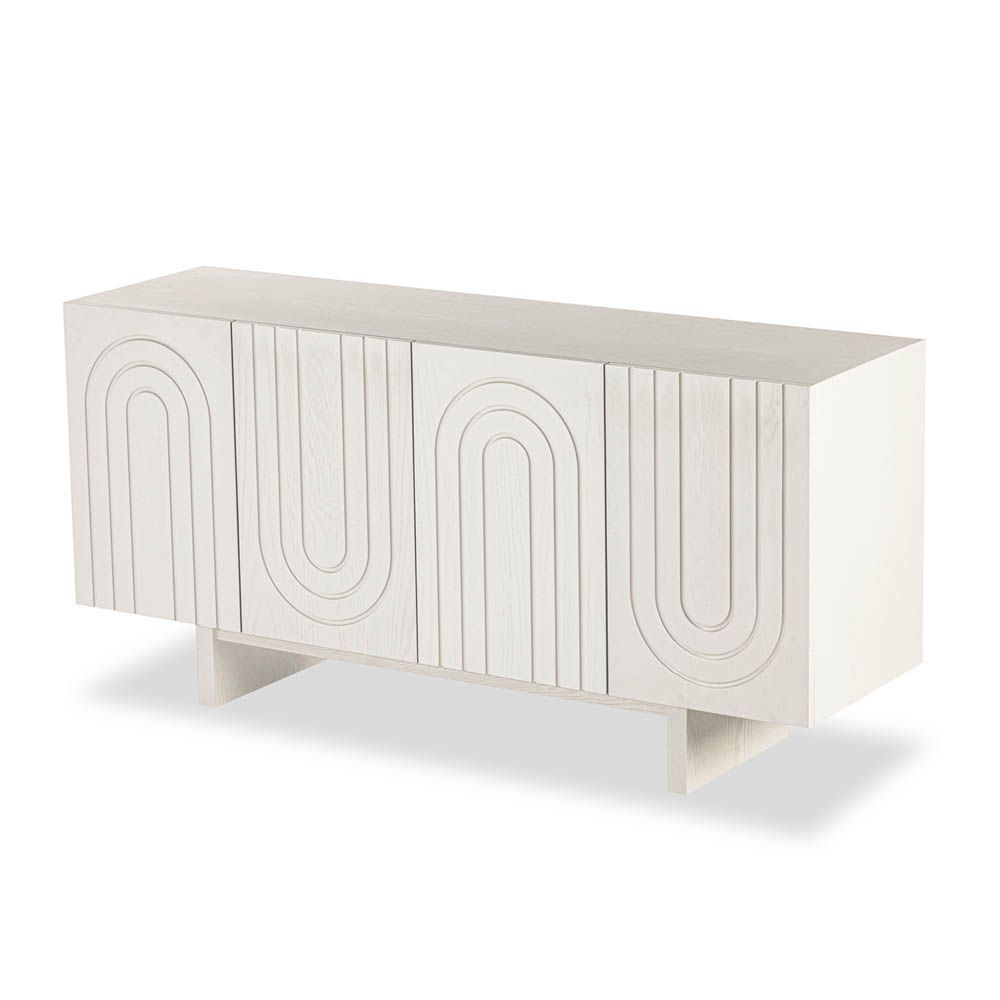 White finish sideboard with silvery inlay arch details