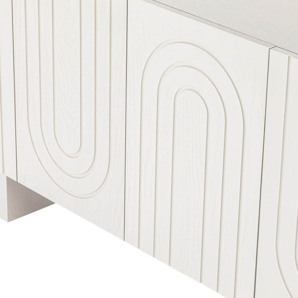 White finish sideboard with silvery inlay arch details