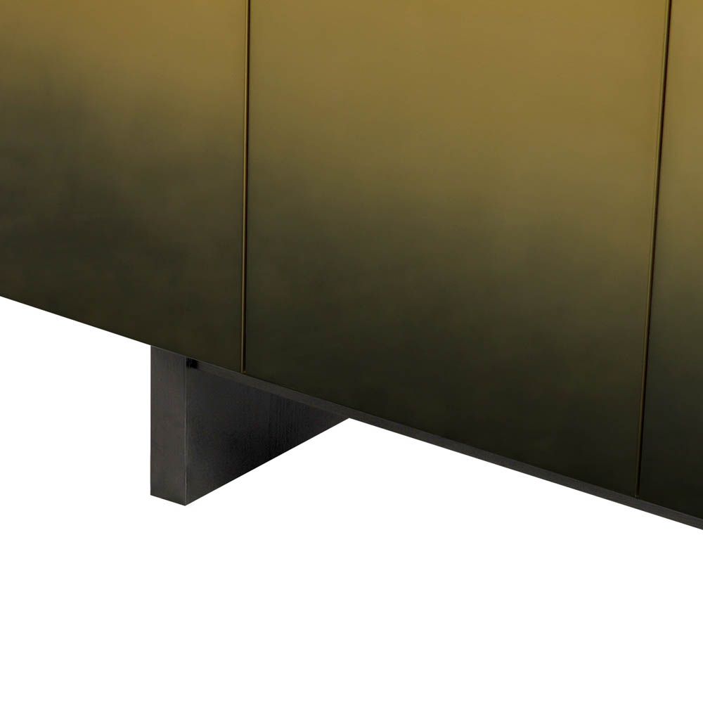 contemporary sideboard with stainless steel door panels finished in brass with a fading gradient