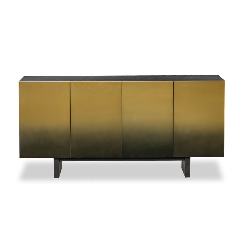 contemporary sideboard with stainless steel door panels finished in brass with a fading gradient