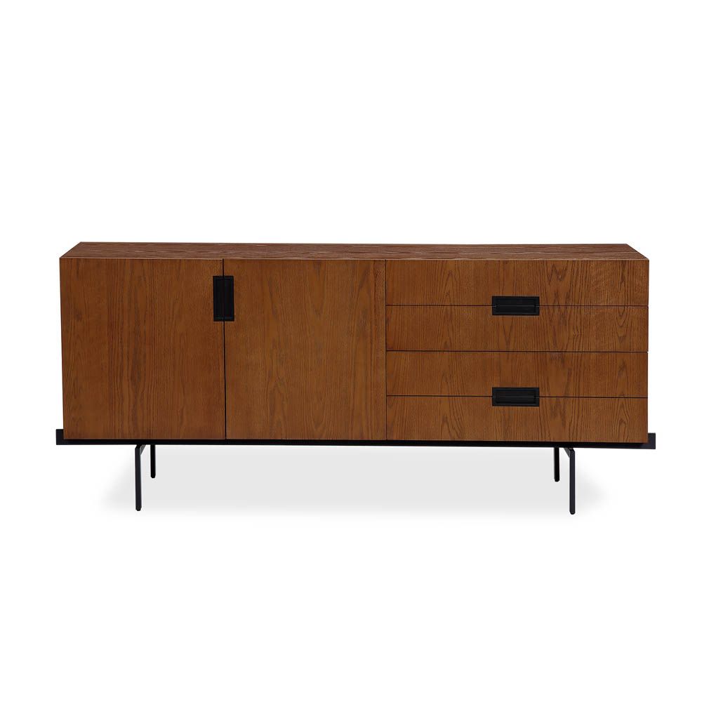 Striking mid-century inspired sideboard with four drawers and two cupboards