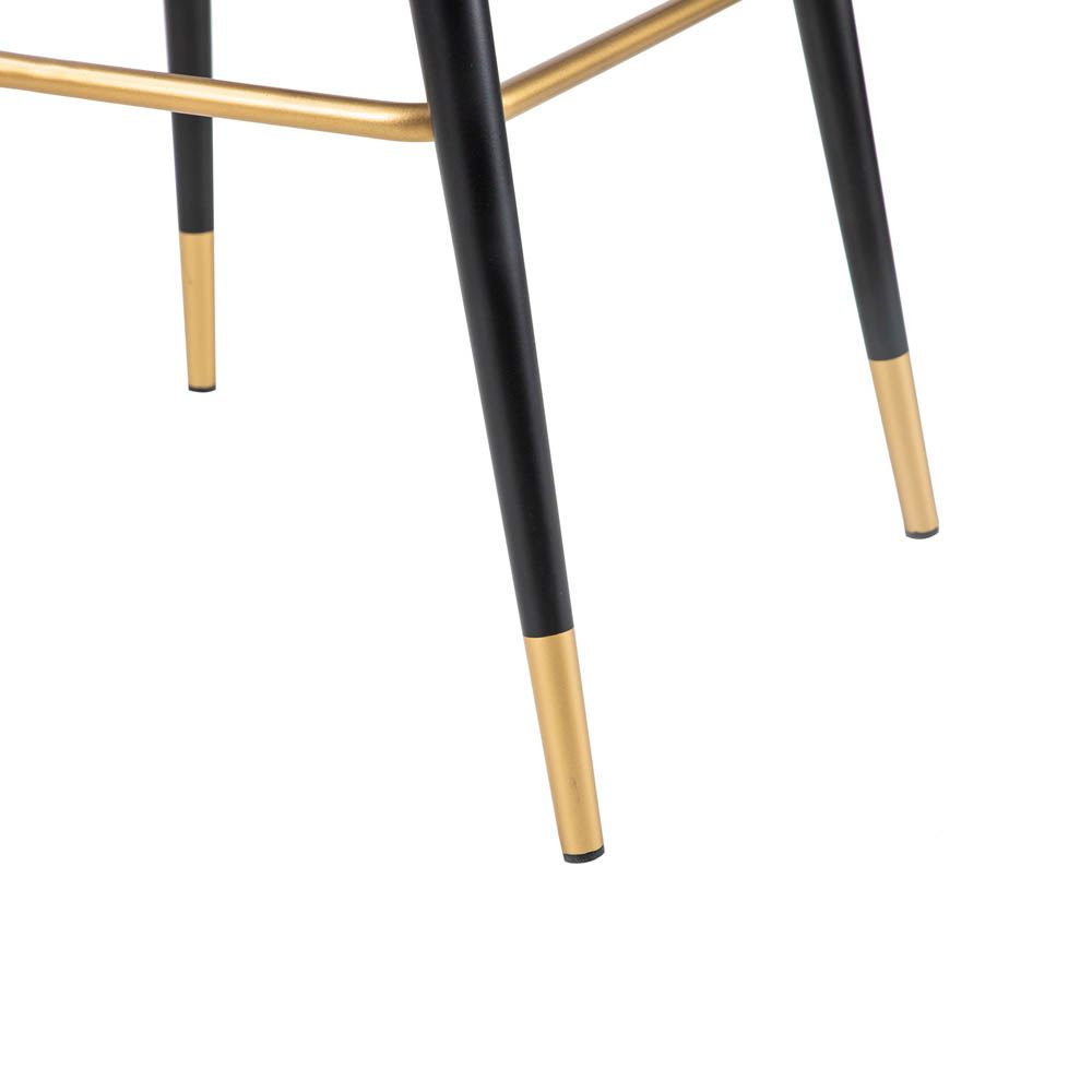 Art-deco inspired bar stool in grey velvet with fluting details and brass accents