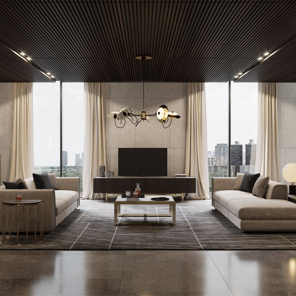 A luxurious coffee table made from aged oak with a golden frame