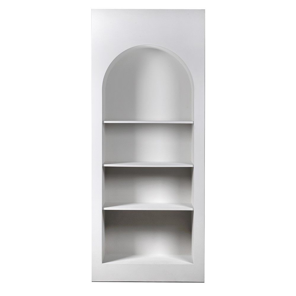 White display cabinet with three shelves and arched detail