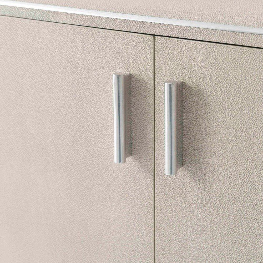 Elegant TV cabinet with shagreen finish and nickel accents